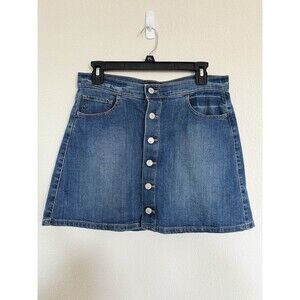 Express jeans Y2K 90s Skirt Size 6 Blue Medium Wash Denim Button Front